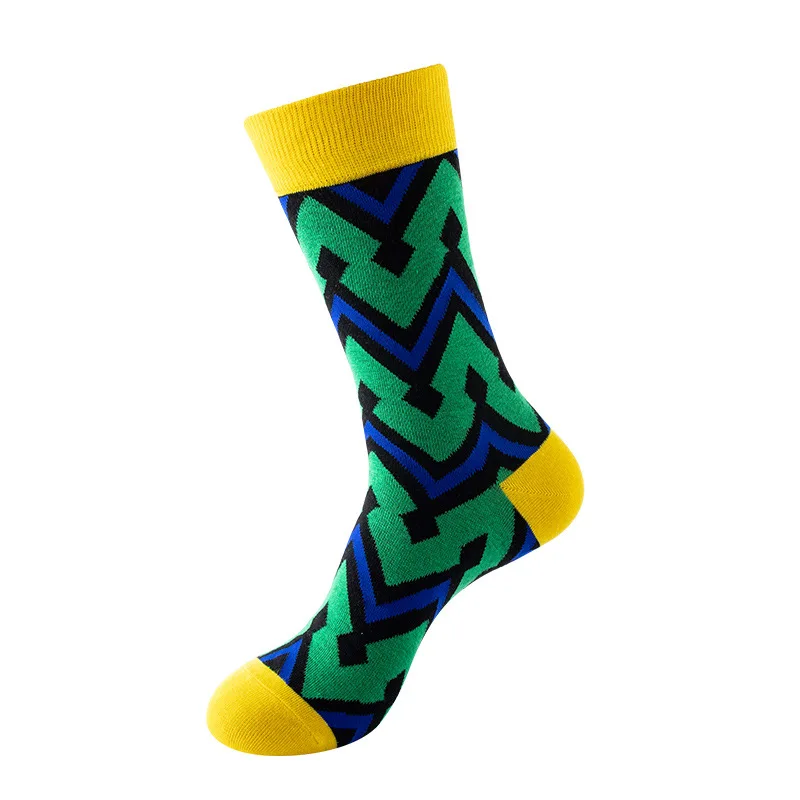 2022Custom Made Funny Pattern Sock Men Colorful Dress Crew Happy Socks Funky Designer Logo Man Geometry Cotton Men Novelty Socks