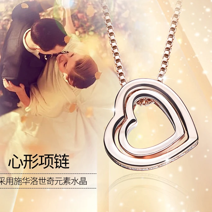 CDE P0900 Custom Jewelry Heart Shaped Gold Pendant Necklace Female Double Heart Necklace For Women