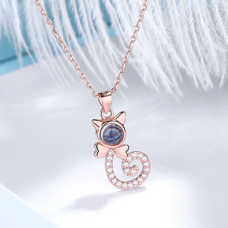 Non Tarnish Water Proof Cheap Pendant 100 language i love you Projection Gold Plated Fashion Jewelry Necklaces Jewelry Custom