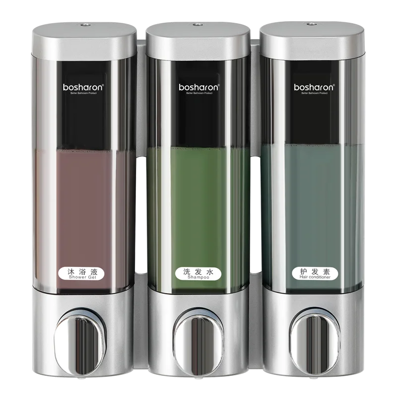 Bosharon Hotel Manual Soap Dispenser Triple Head 3 Chamber Wall Mount Hand Soap Bottle Shampoo Shower Gel Dispenser With Lock