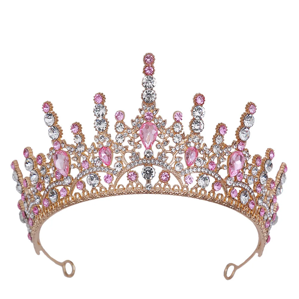 Луоксин в стиле барокко золотой цвет розовый горный хрусталь кристалл свадебная корона конкурс свадебная тиара