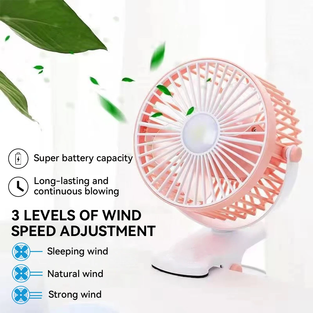 New USB Rechargeable Portable Room Desktop 720 Degree Rotation Cooling Mini Clip Fan for Baby Stroller Battery Operated Mini Fan