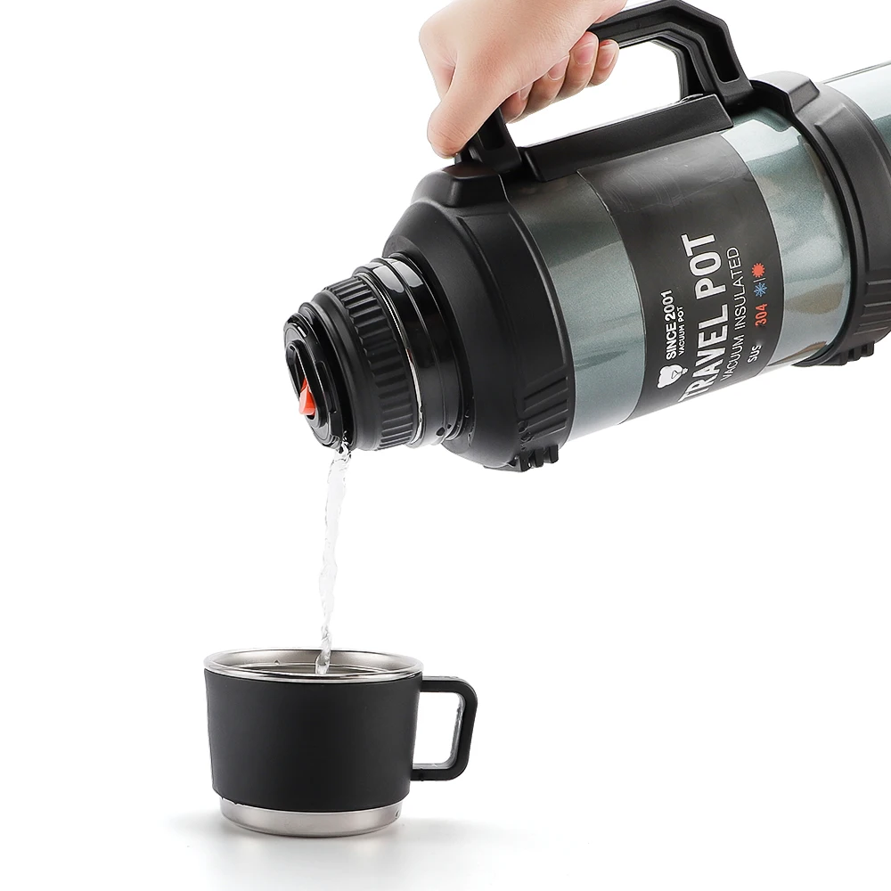 OKADI 4L Outdoor Travel Pot Double Wall 304 Stainless Steel Vacuum Thermos Flask with Handle