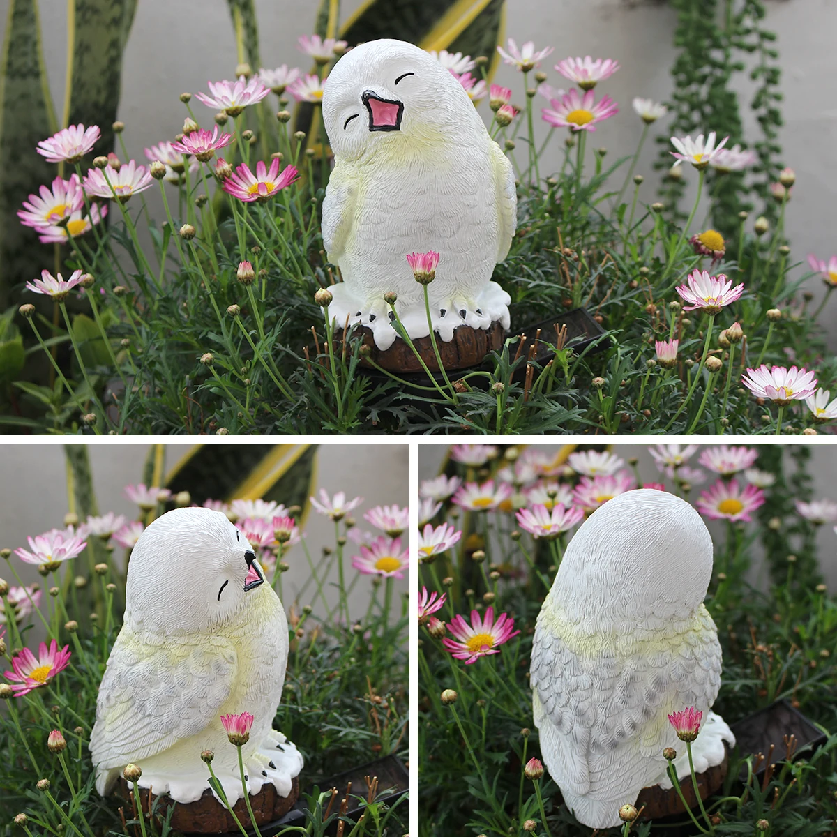 Custom Resin Animal Snowy Owl Figurine with Solar Power Owl Statue Decorative Polyresin Bird Outside Statues for Home Decoration