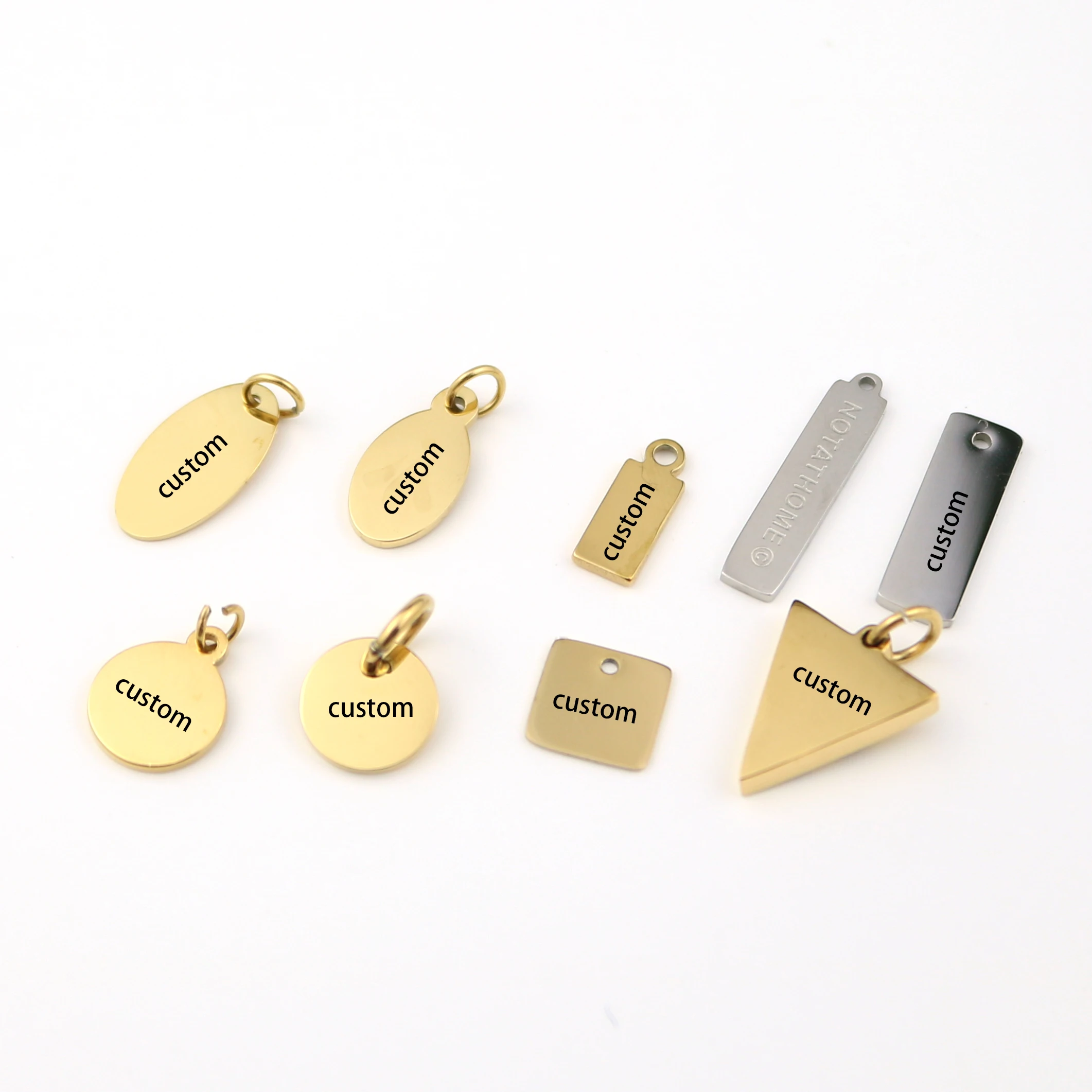Customize 18k Gold Plated Stainless Steel Logo Engraved Square Round Jewelry Tags For Necklaces Bracelet