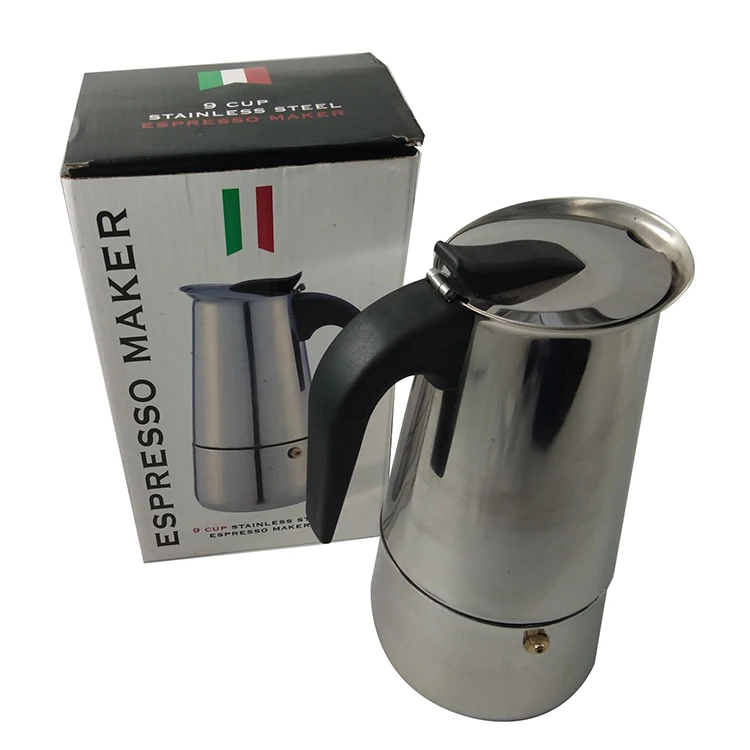 Wholesal Cafetera Espresso Coffee Maker Pot 2-9Cup Aluminum Italy Business Metal Tools Box Logo Time Sets Tea