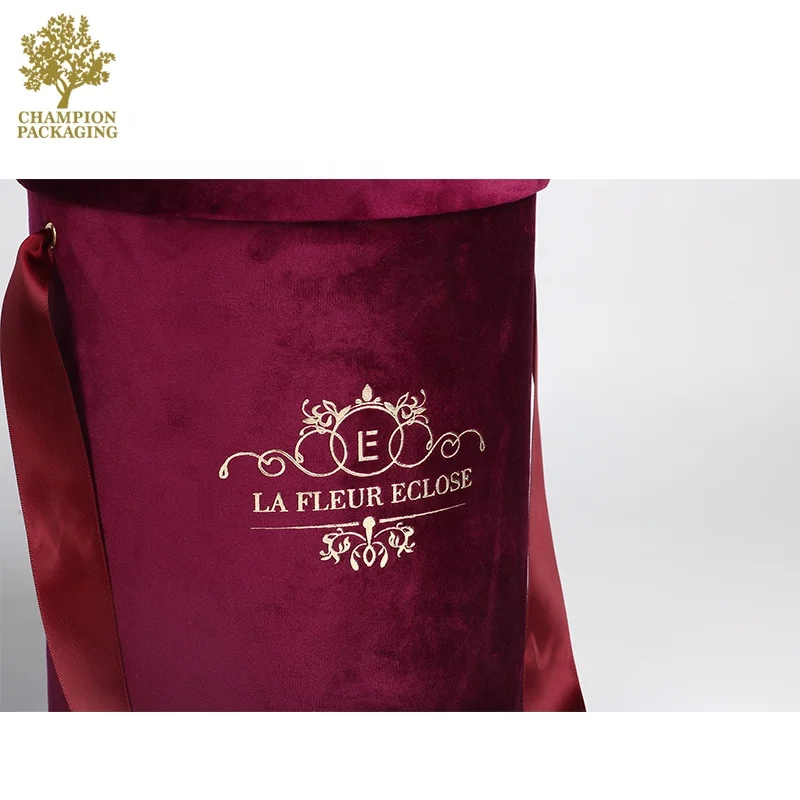 Velvet round flower boxes with custom logo printed,suede box for roses,Valentines gifts flower packaging boxes