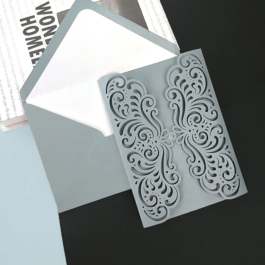 Wholesale laser cut eco-friendly paper thank you card custom holiday greeting cards with envelope and sticker