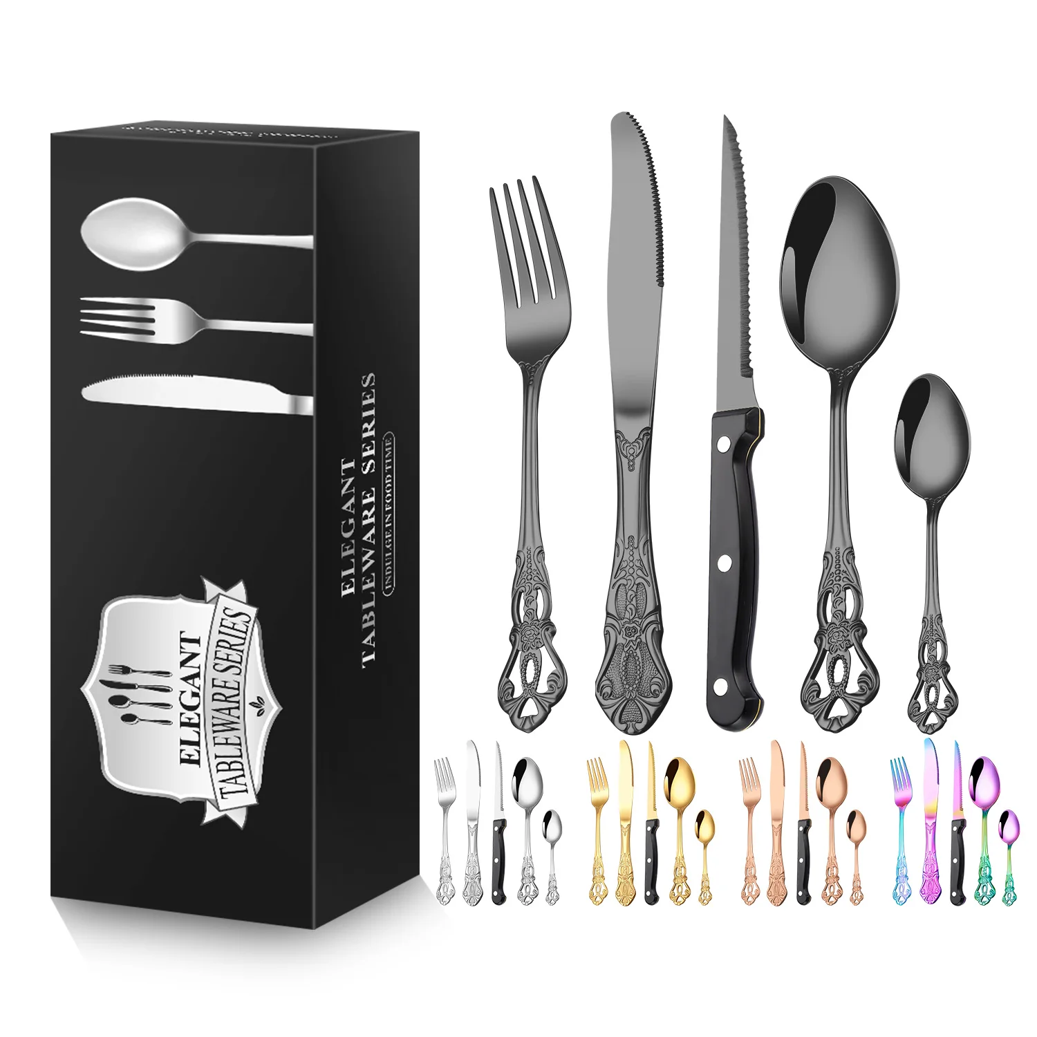 Factory Wholesale 40PCS Silver Knives Forks Spoons Set Reusable Mirror Polishing Cutlery Set with Color Box