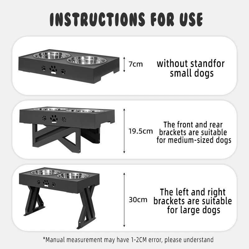 OKEYPETS Double Pet Water and Food Bowl Feeder Adjustable Elevated Stainless Steel Pet Feeder with 2 Bowls