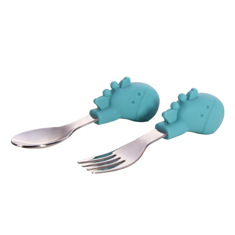 
Many Types Of Stainless Steel Self Feeding Spoon Fork Spoon Set With Silicone Handle For Children 