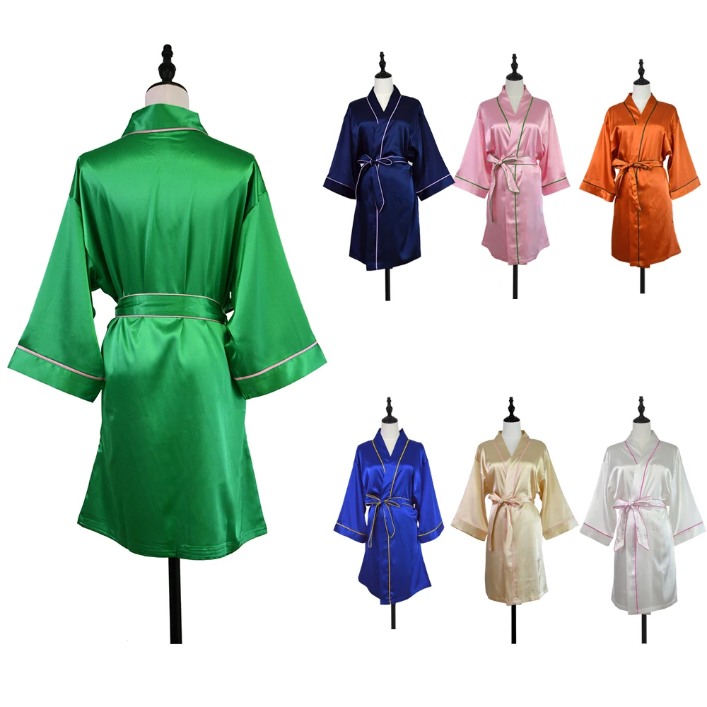 Hot Selling Women Piping Satin Robes Bridal Bathrobe Wedding Bridesmaid Fashionable Short Kimono Robe