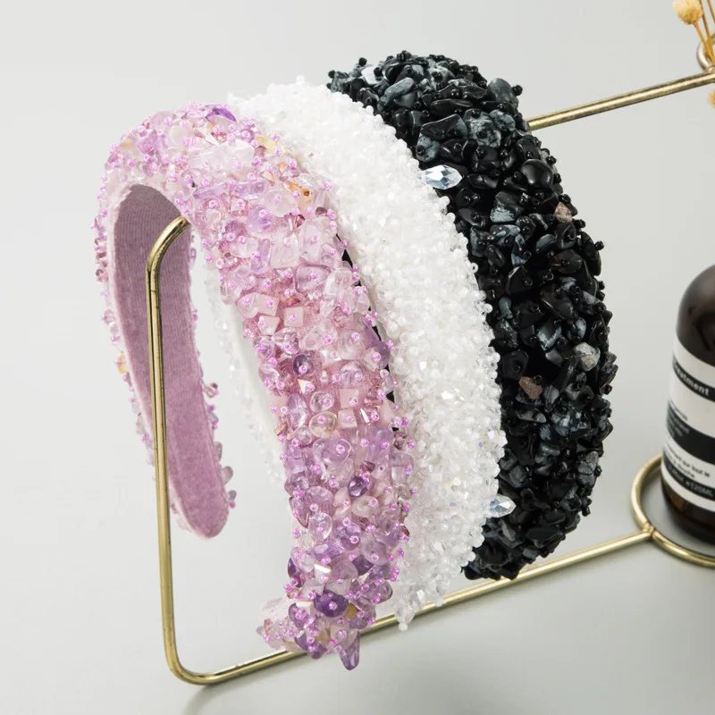 DAIHE 2024 Luxury Designer Handmade Natural Stone Rhinestone Headbands For Women