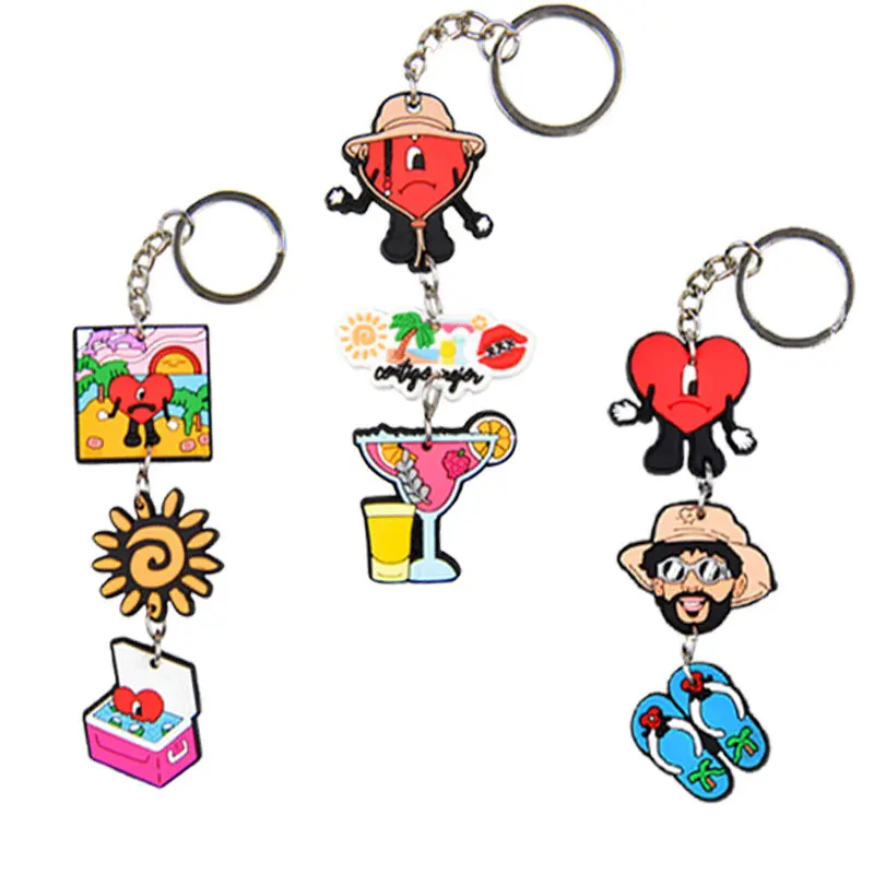 2022 Wholesale hot sales of ins Bad Bunny key chain PVC drop glue creative cartoon hanging accessories car pendant