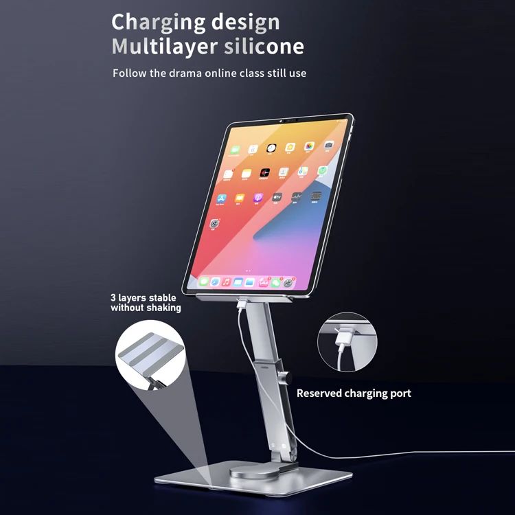 Great Roc foldable portable desktop tablet mount for Ipad height adjustable aluminum tablet stand holder with 360 rotating base