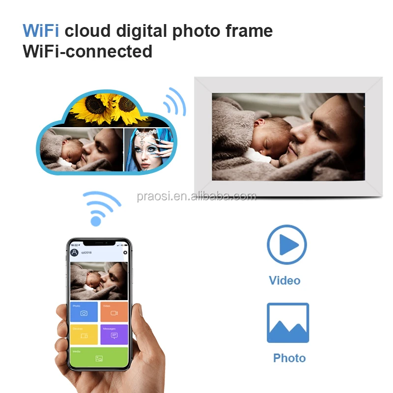  Цифровой облачный альбом 10 1 дюймов WiFi 16 Гб цифровая фоторамка 1280x800 IPS сенсорный экран добавить фотографии/видео из приложения Android/электронной