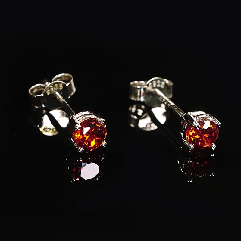 pierced red fashionable zircon quality Korean style small Sterling Silver 925 cz Gemstone Earrings Studs jewelry for women
