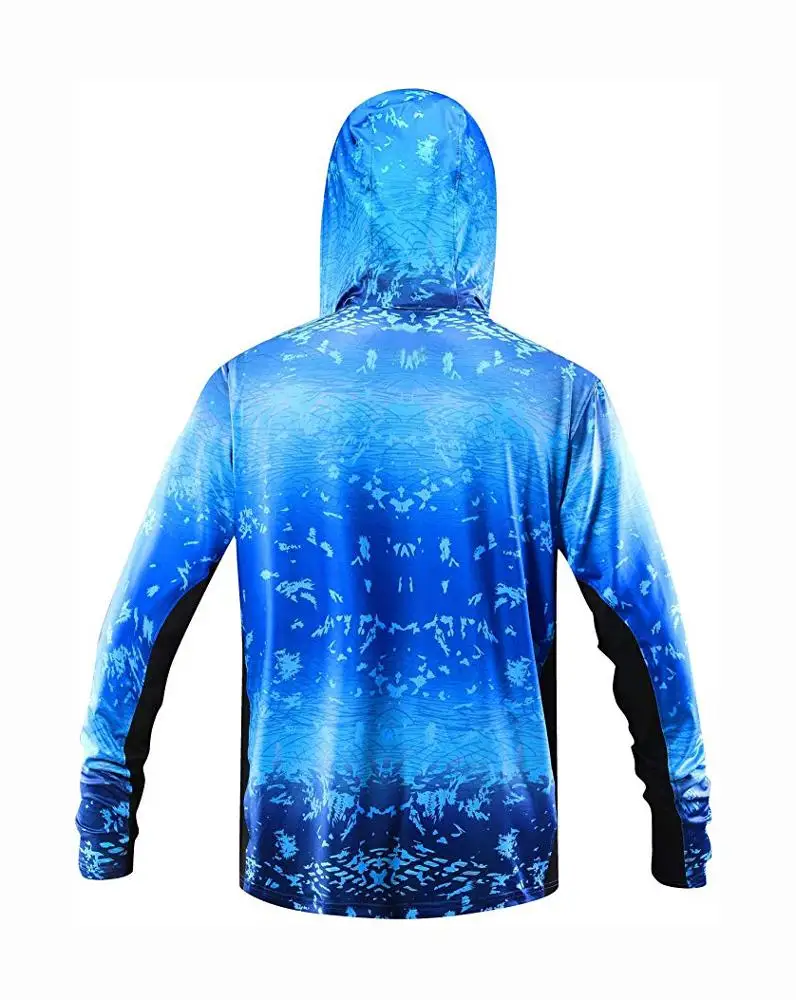  Wholesale custom camo blue design high performance sun protection hooded fishing jersey shirt