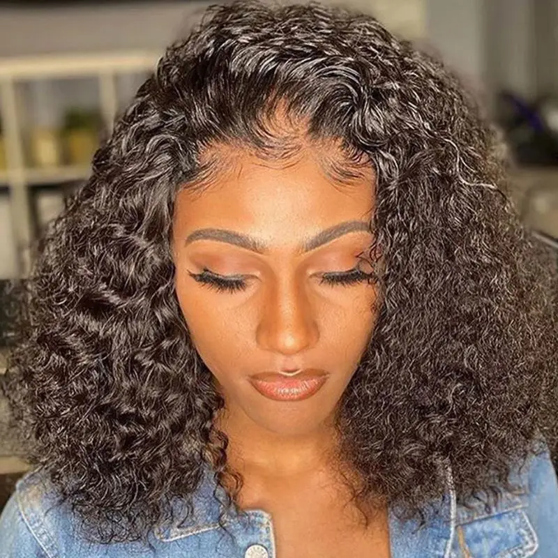 8 Inch 4*4 Swiss Lace Front Closure Human Hair Short Curly Bob Wigs Peruvian Wholesale Virgin Human Hair Wig With Kinky Curls