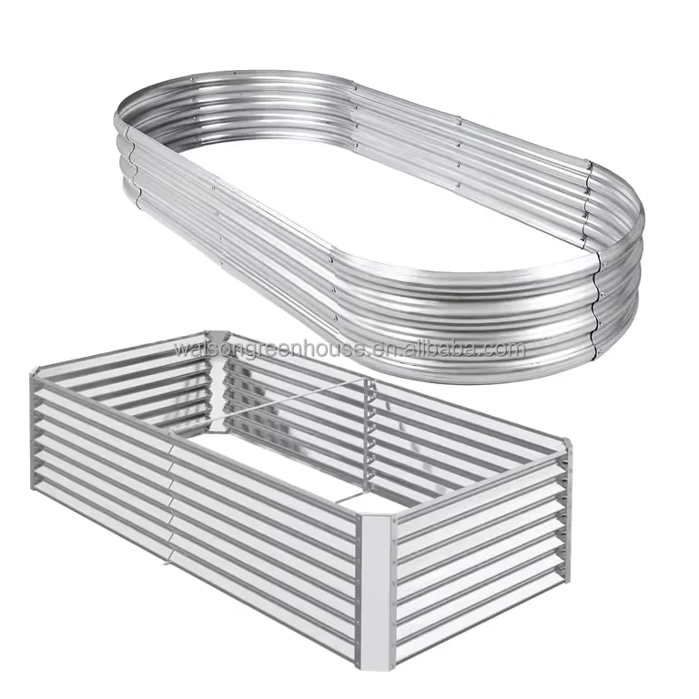 Olive Green Raised Garden Planter Box Vegetables Flowers Ground Modular Corrugated Metal Garden Bed