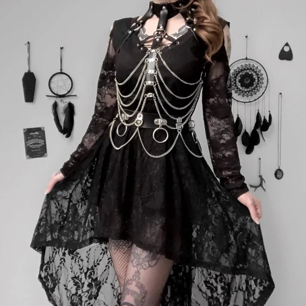 Женский кожаный ремень с металлической цепочкой, регулируемый пояс в стиле Харадзюку, с металлическим кольцом