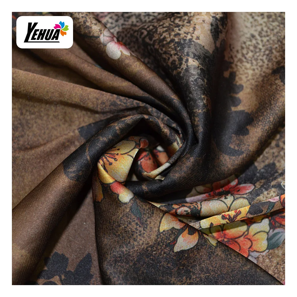 Custom Digital Printed Armaini Silk Satin Sateen Fabric 100% Polyester Satin Floral Fabric for Lady Gown Dress Pajama