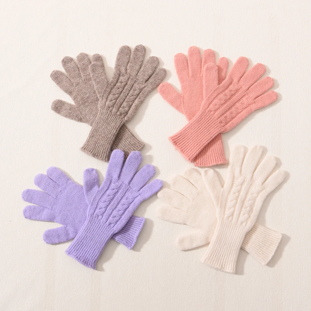 Роскошные мягкие элегантные теплые лыжные зимние вязаные варежки женские 100% шерстяные перчатки с полным пальцем