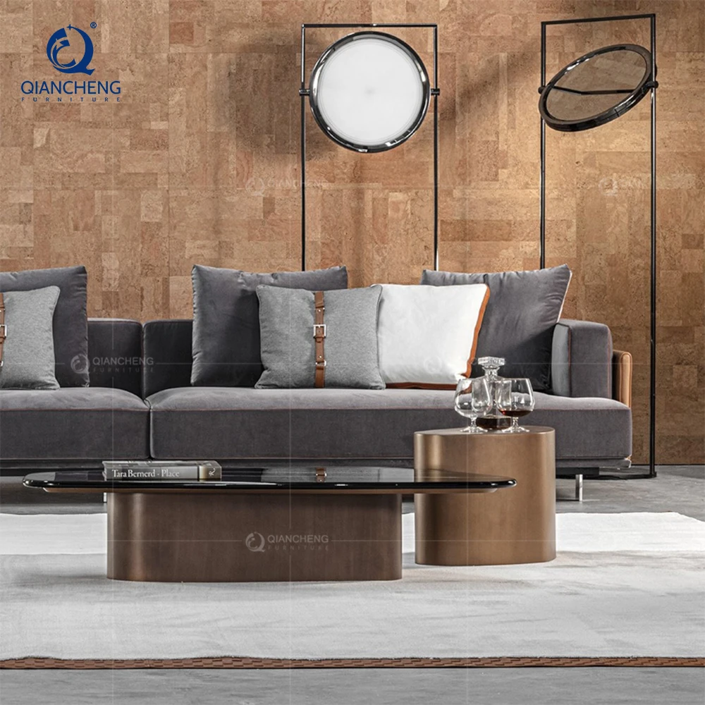 Custom furniture foshan nesting round end side coffee table gold stainless steel  living room marble coffee table set luxury