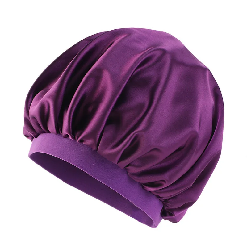 2022 Manufacturer Bath  Waterproof Satin ShowerCap with Elastic Dual Layer PE Fabric Inner Women BathCap Custom Reusable