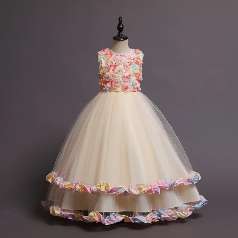 Elegant Princess Girl Christmas Party Dress Girl Tulle Flower Princess Party Maxi Ball Gowns XR001
