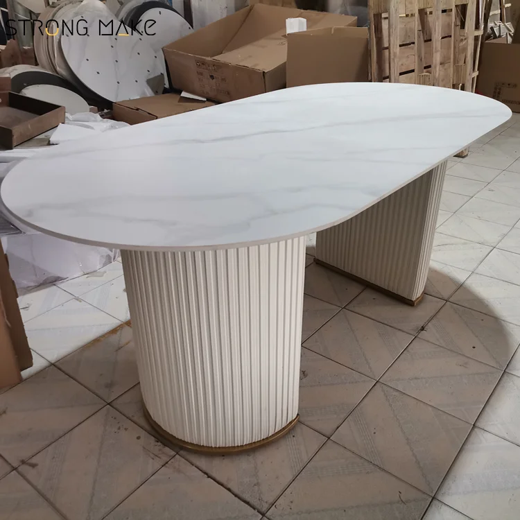 Contemporary Nordic White Mables Dinning Table Modern 4 Seater Oval Small Marble Dining Table Set 4 Chairs