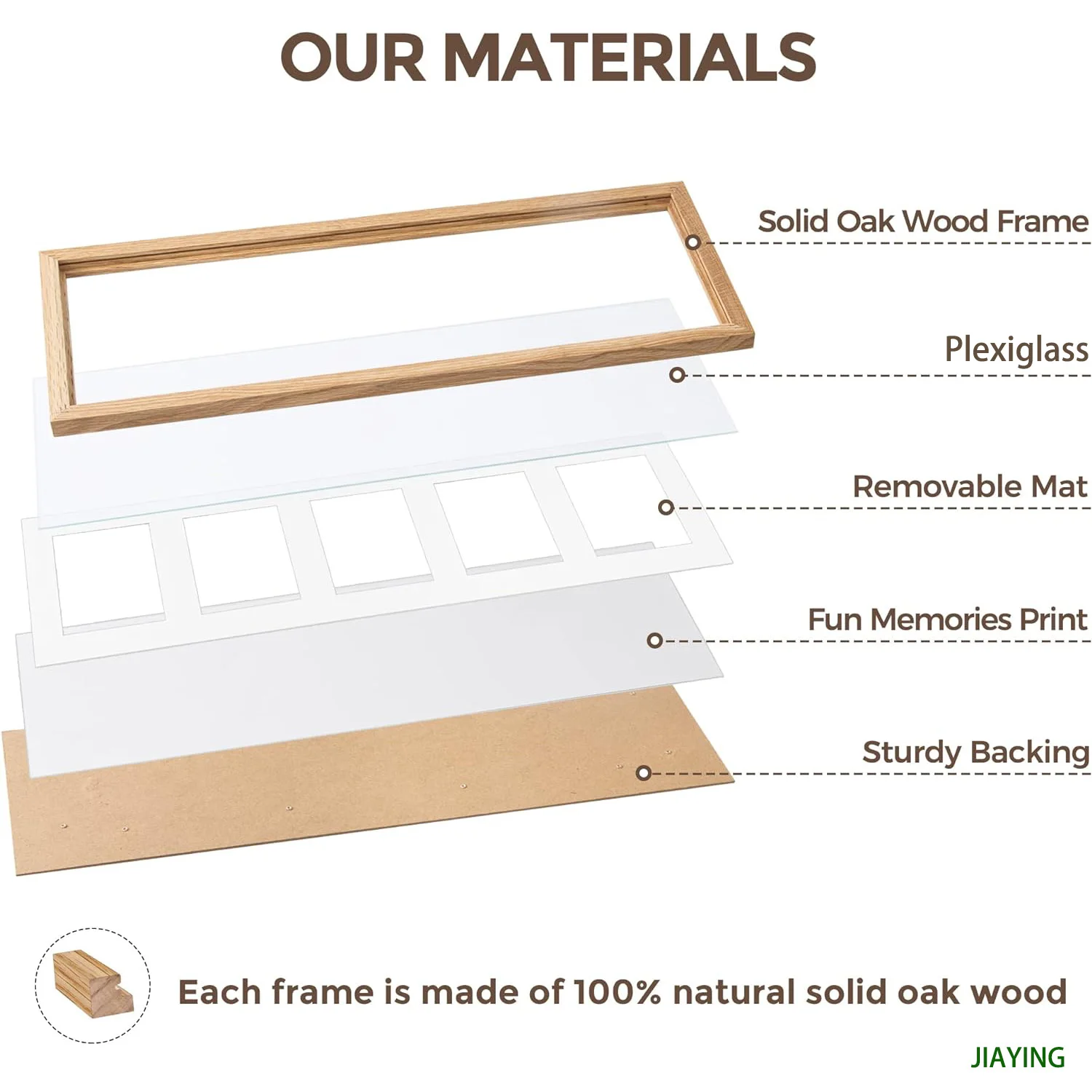 Display Multiple Five 4x6 Photos or 8x24 without Mat Wall Mounting Horizontal or Vertical Natural Oak wood 8x24 Picture Frame