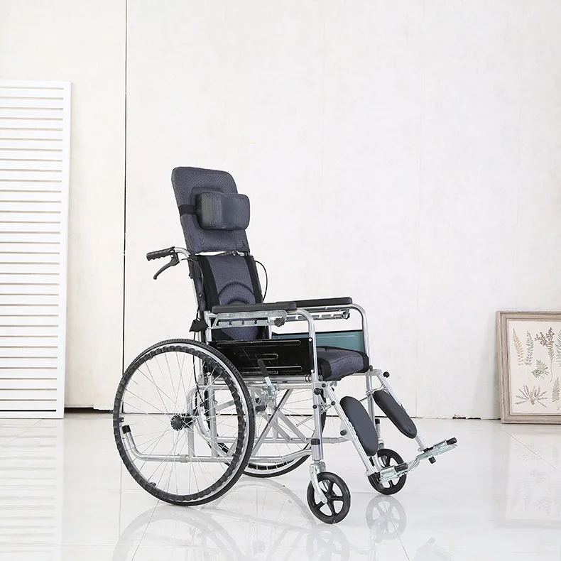 Бытовые медицинские устройства утолщенная стальная труба полностью лежа складная инвалидная коляска для пожилых Портативный Открытый путешествия ручной толчок