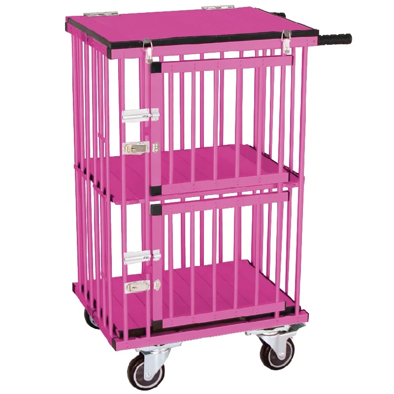 Dog show trolley aluminum cage pet carrier wheels portable two doors dog show trolley