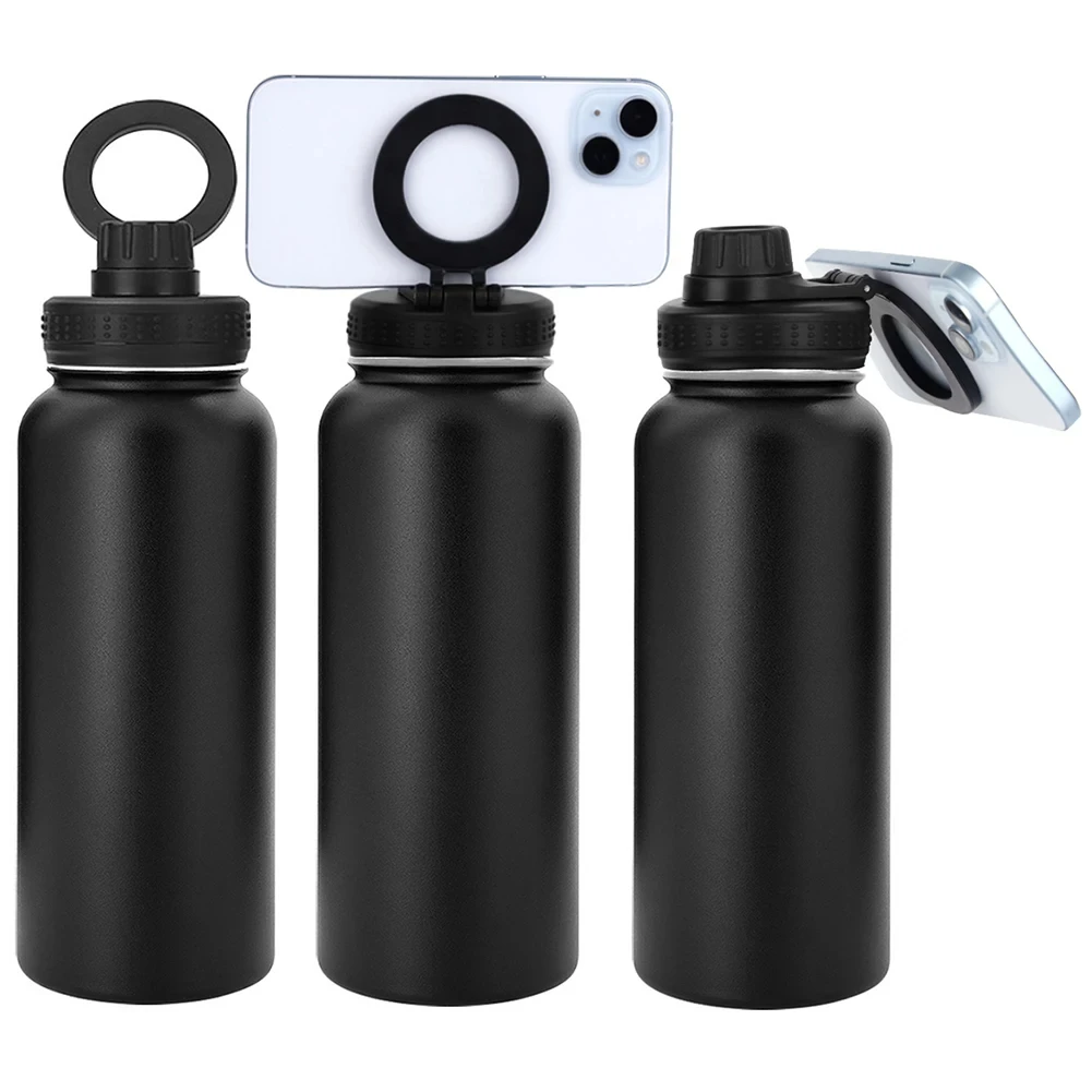 Custom Water Bottle with Magnetic Cell phone Holder Stainless Steel Double Wall Vacuum Drinking bottle