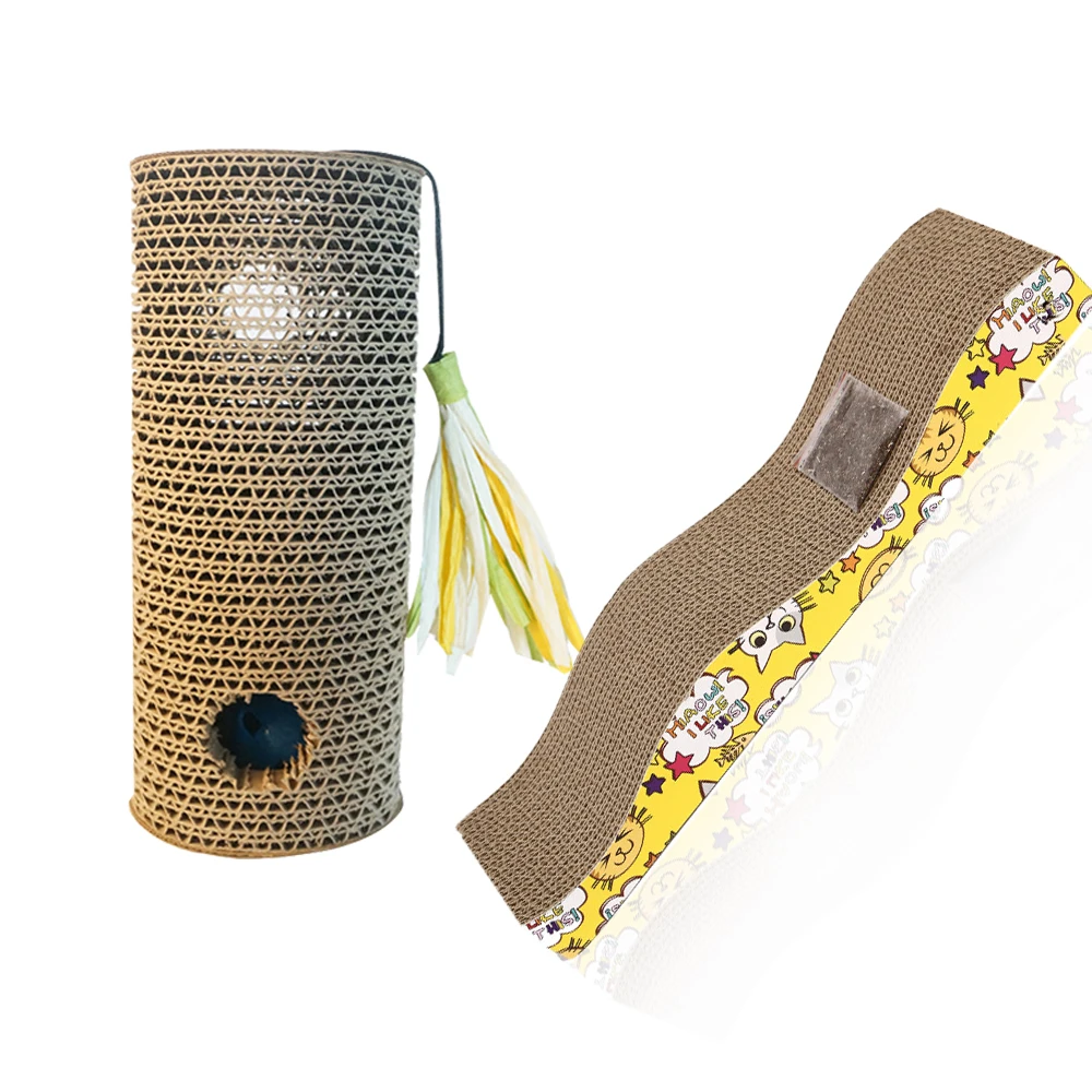 Wholesale Wave Design Cat Scratching Board Corrugated Cardboard Scratch Pad Kitten Scratcher Bed With Catnip Cat Playing Toys
