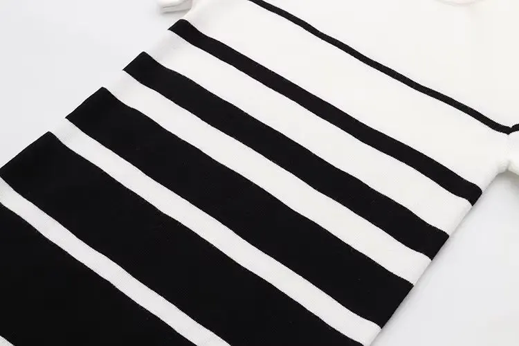 2023 Summer Casual Knit Stripe Short Sleeve Bodycon Midi Dresses For Women