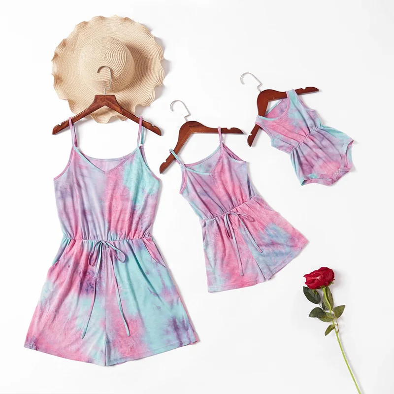 
New Summer mommy and me matching clothes tie-dyed jumpsuit romper family matching clothes 