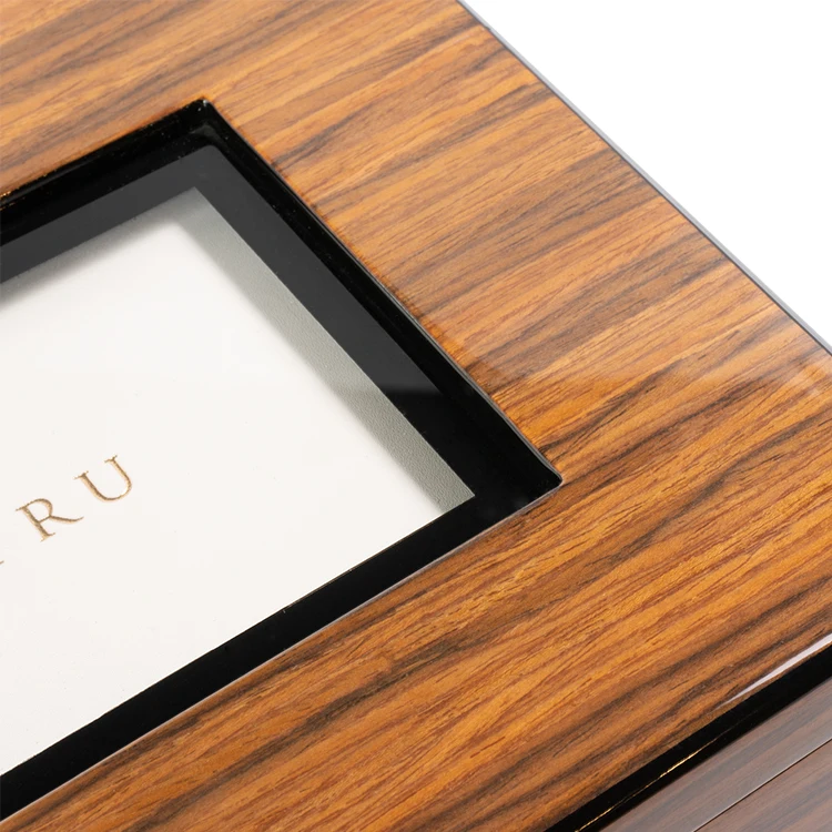 Customized Wood Grain Lacquer Wooden Photo Keepsake Box With Glass Lid Accepted Oem With SABER Certificate