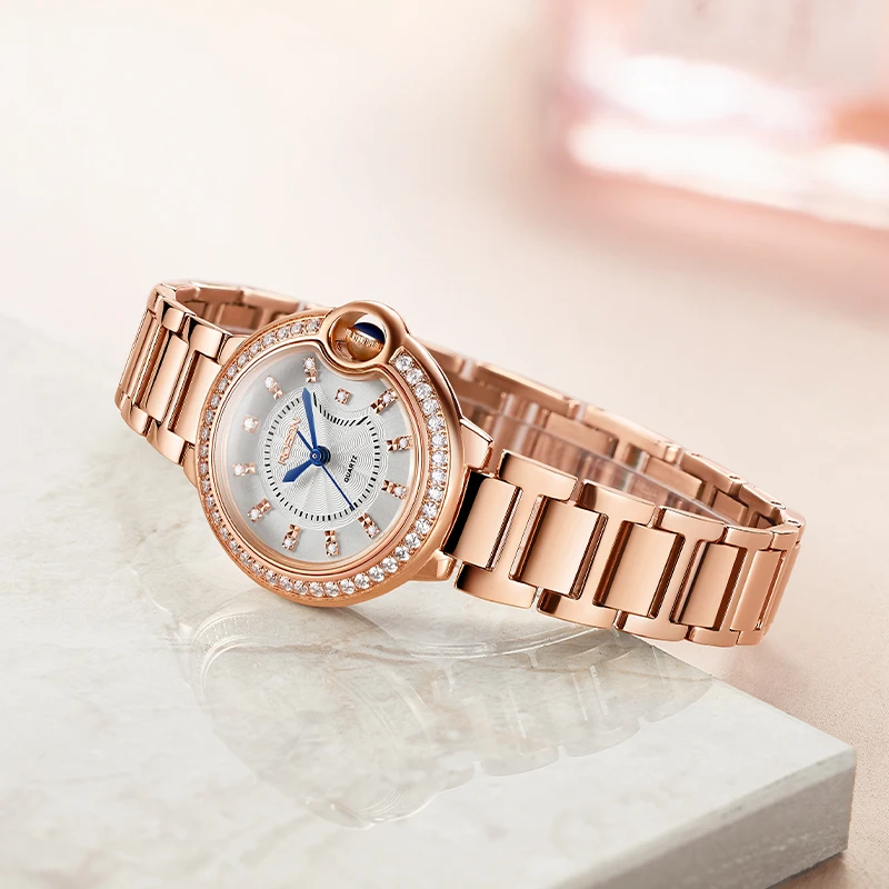 China manufacturer fashion brand design quartz watch luxury metal strap ladies diamond watch