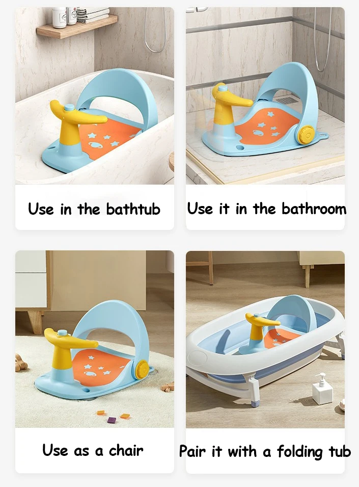 Cute Baby Bathtub Chair Plastic Tub Seat Safety Anti Slip Seat Baby Care Children Bathing Seat