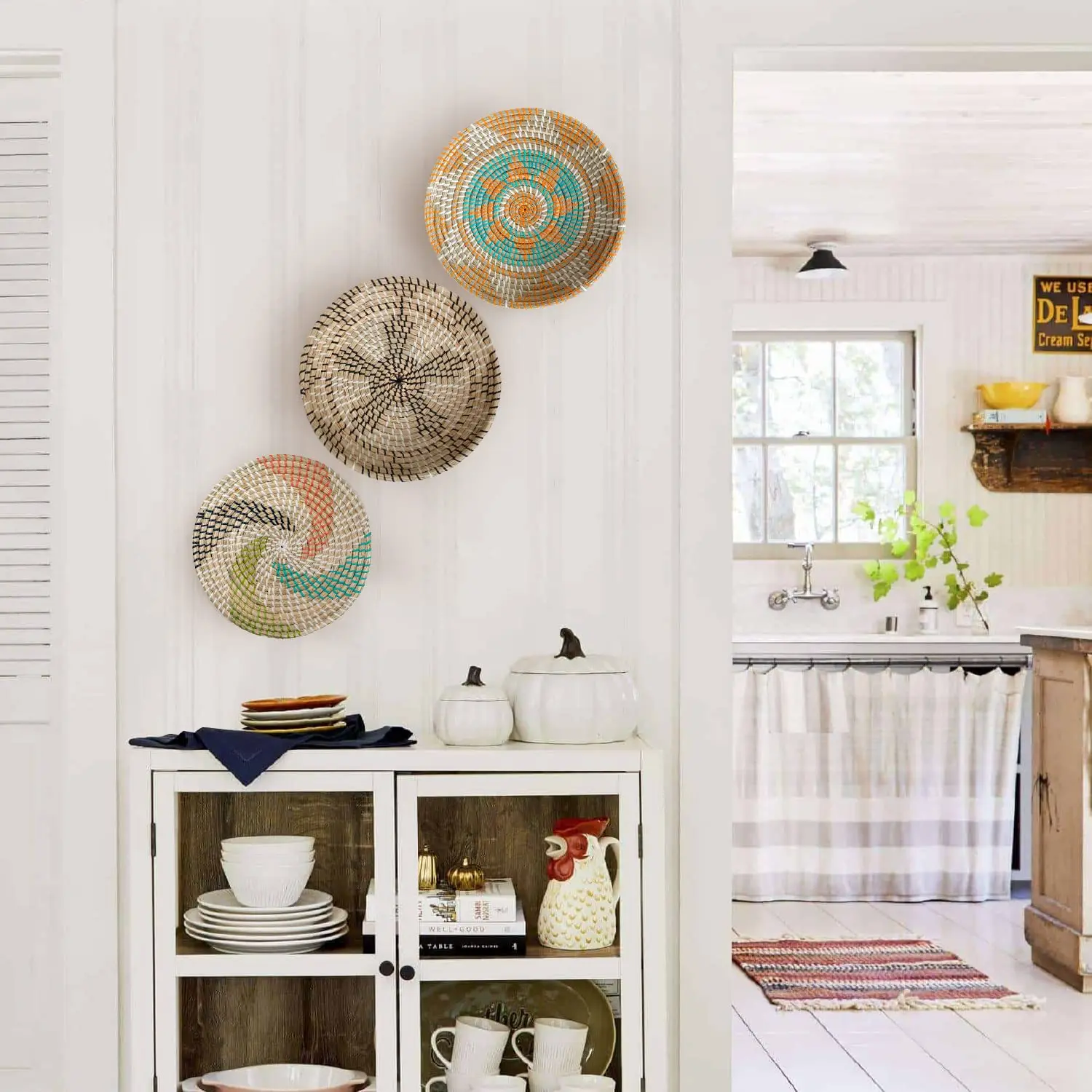 Hot Selling 13inch Boho Handwoven Seagrass Wall Hanging Decoration Baskets Decorative Tray Home Decor Basket Set 3