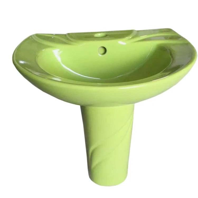 KD-K001PB Fancy Colored Floor Mounted Salon Basin Hair Wash for Chaozhou Green Color Glazed Ceramic Children Pedestal Basin