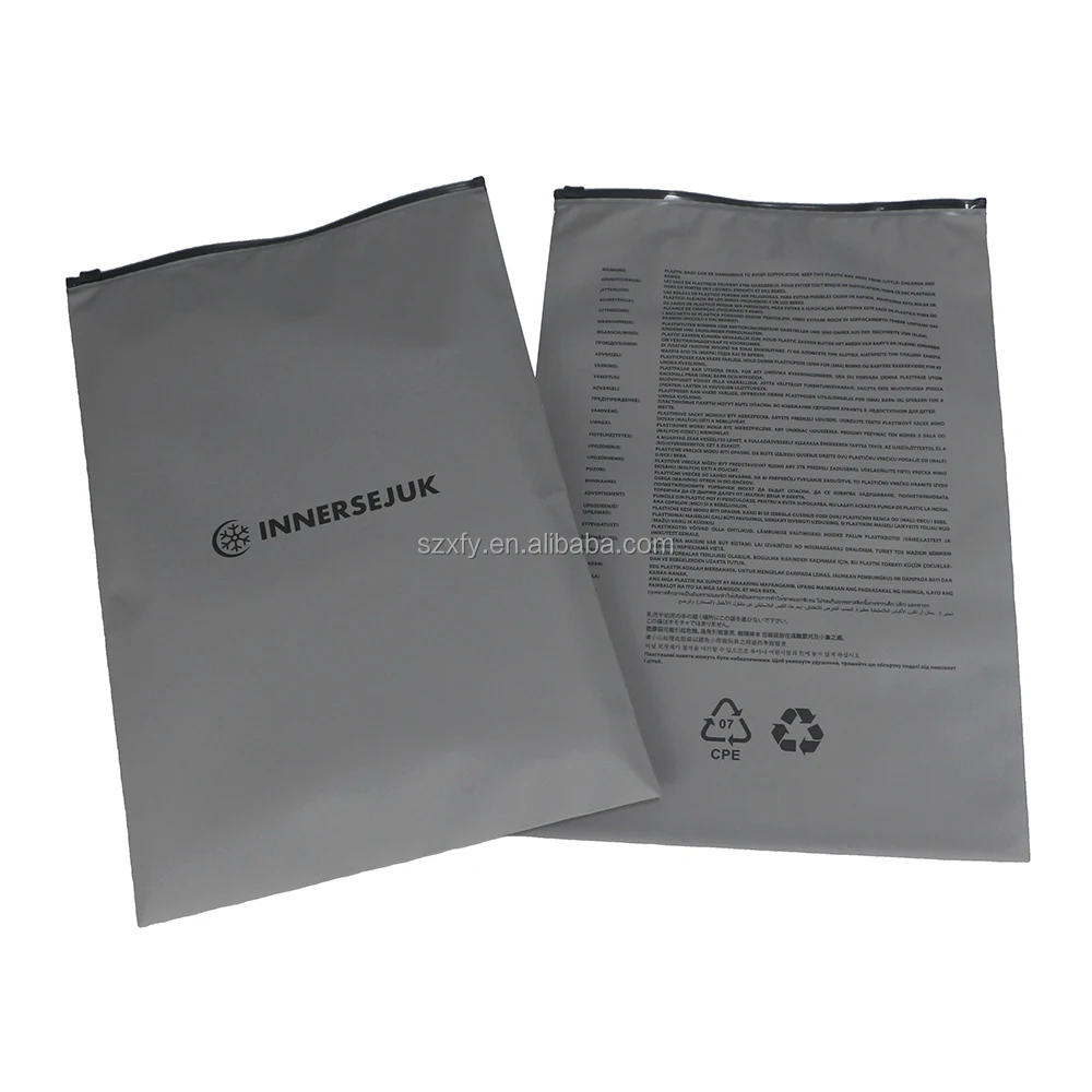 Waterproof Cloth Zipper Bags Mylar Bag Reclosable Frosted Zip Lock Bag Custom Printed Clothes Plastic Packaging Big Pillow Black