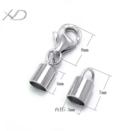 XD P609 925 sterling silver lobster clasp with 5mm end clasp for leather cord Sticky rope tube S925 sterling silver tail clasp