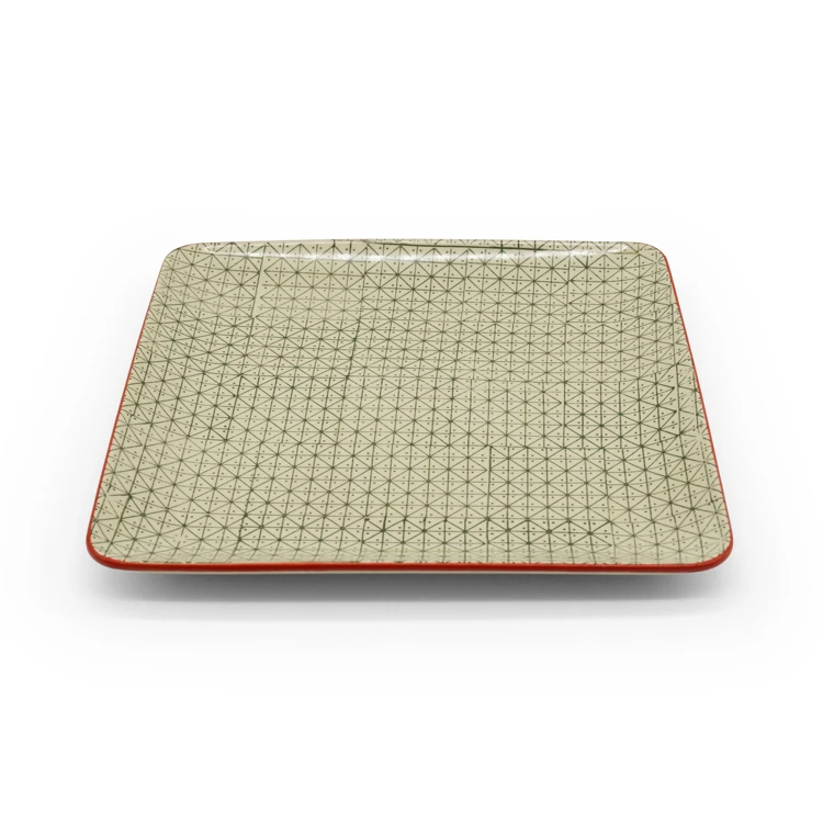 Custom Ceramic seving platter dinnerware 10 inch  square dish flower printing Japanese style collection stoneware plate