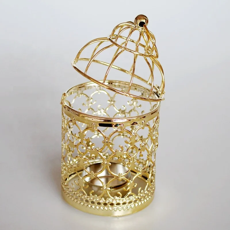 Iron art home hollow candle holder decoration bird cage home European light luxury gold candle holder