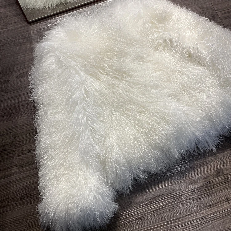 Womens clothing custom manufacturing blue long sleeves mongolian sheep fur coats