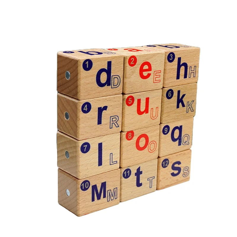 12pcs Wooden letters spelling words toy educational Magnetic connecting blocks spelling alphabet blocks toy for kids