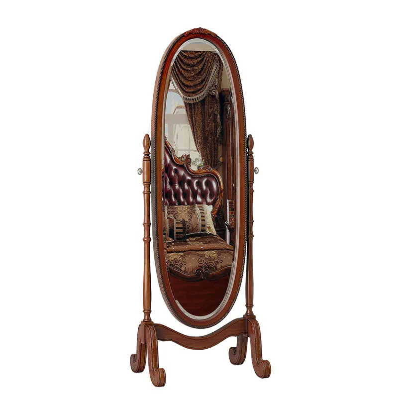 American Antique Dressing Mirror Standing Wooden Full Length Floor Mirror bedroom furniture solid wood dressing mirrorL435